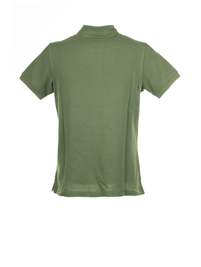 Shop Barbour Short-sleeved Olive Piqué Polo Shirt In Burnt Olive