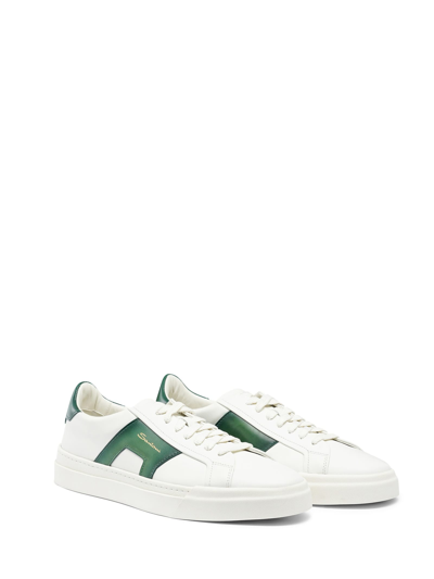 Shop Santoni White Green Leather Sneaker In Bianco Verde