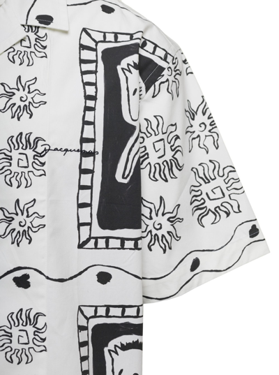 Shop Jacquemus White La Chemise Jean Shirt With Abstract Print In Cotton Man