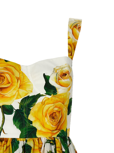 Shop Dolce & Gabbana Rose Gialle Corset Dress In Yellow
