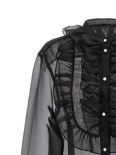 Dolce & Gabbana Sheer Fabric Ruffle Plastron Shirt In Black