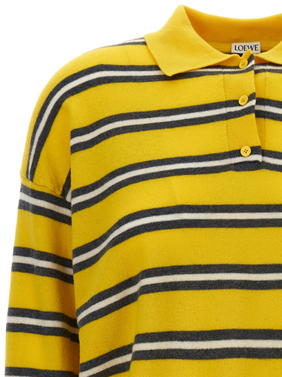 Shop Loewe Striped Polo Sweater In Yellow