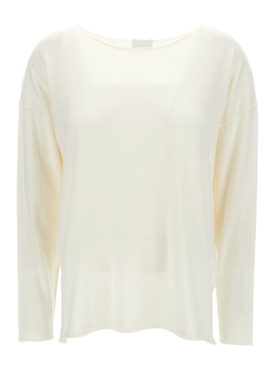 Shop Allude Ivory Long-sleeve Top With Boat Neckline In Cotton And Cashmere Woman In White