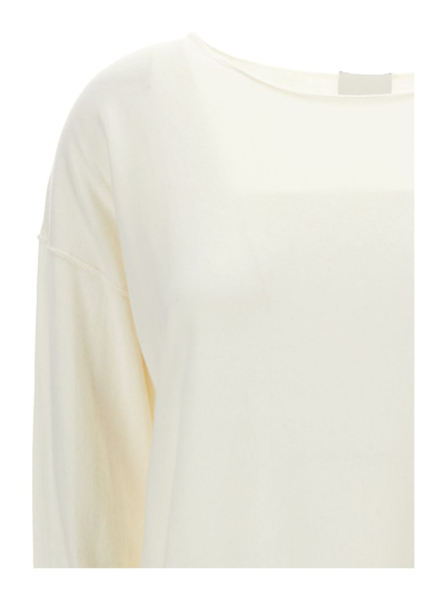 Shop Allude Ivory Long-sleeve Top With Boat Neckline In Cotton And Cashmere Woman In White