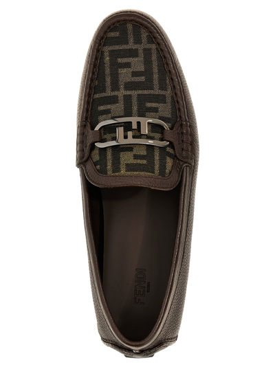 Shop Fendi Driver Olock Loafers In Brown