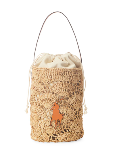 Shop Ralph Lauren Women's Raffia Crochet Bucket Bag In Natural