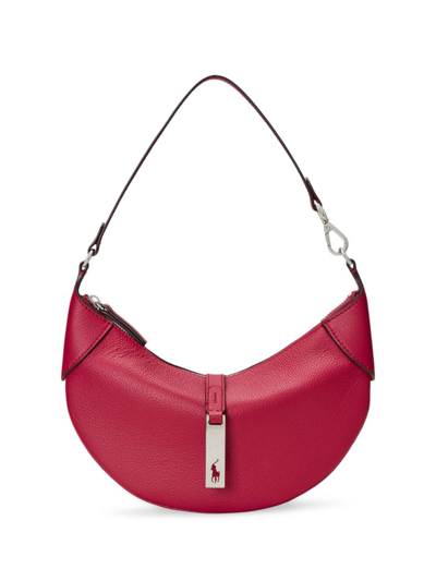 Shop Polo Ralph Lauren Women's Mini Polo Id Leather Shoulder Bag In Raspberry