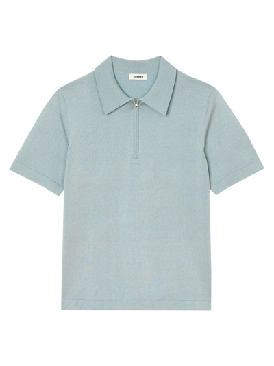Shop Sandro Men's Knitted Polo Shirt With Zip Collar In Sky Blue