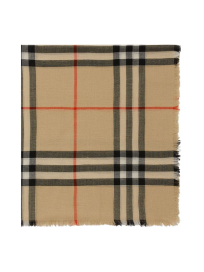 Shop Burberry Men's Check Wool Scarf In Sand