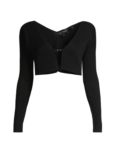 Shop Emporio Armani Women's Rib-knit Cropped Clasp Cardigan In Black