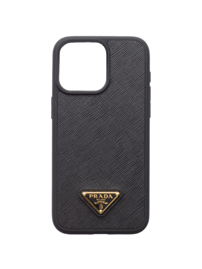 Shop Prada Saffiano Leather Cover For Iphone 15 Pro Max In Black