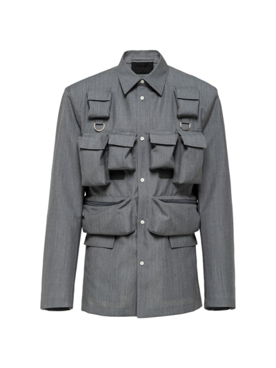 Shop Prada Men's Single Breasted Mohair Wool Jacket In Grey