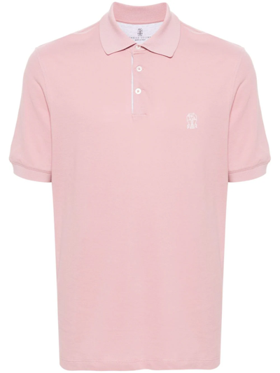 Shop Brunello Cucinelli Logo Piqué Polo Shirt Pink