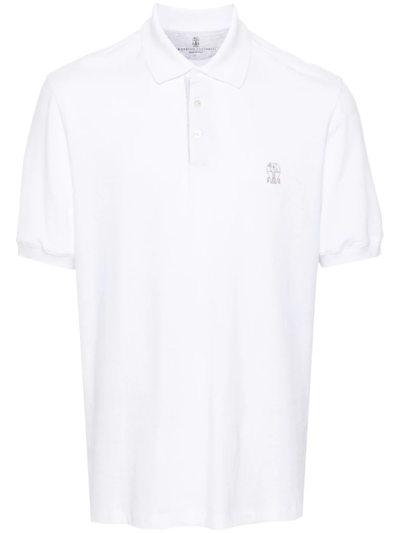 Shop Brunello Cucinelli Logo Piqué Polo Shirt White