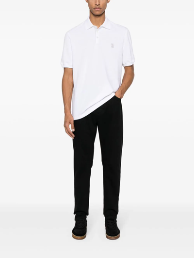 Shop Brunello Cucinelli Logo Piqué Polo Shirt White