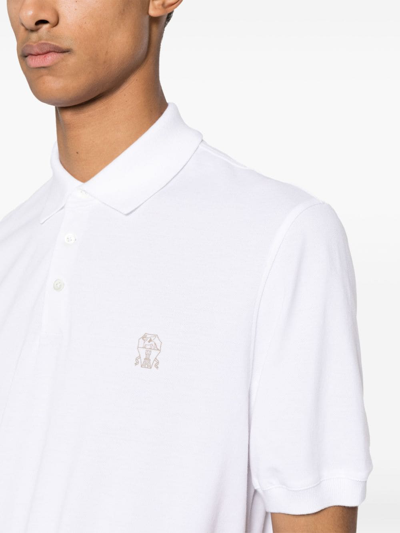 Shop Brunello Cucinelli Logo Piqué Polo Shirt White