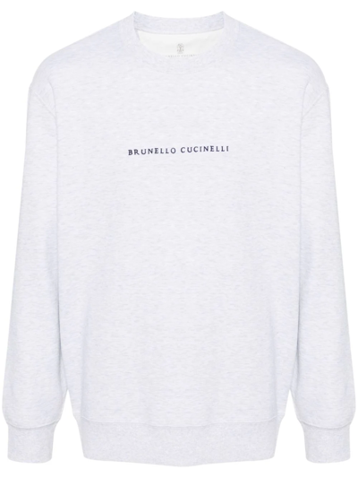 Shop Brunello Cucinelli Logo Embroidered Sweatshirt Grey