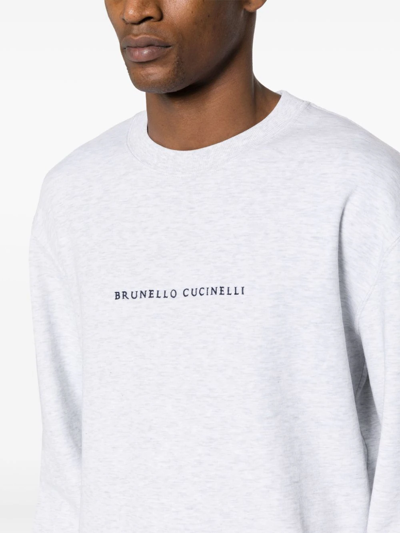 Shop Brunello Cucinelli Logo Embroidered Sweatshirt Grey