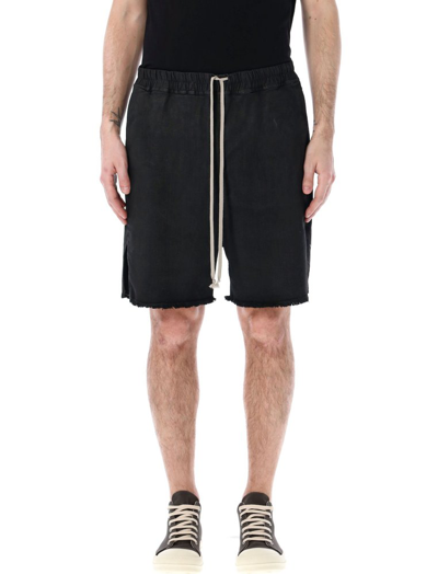 Shop Rick Owens Frayed Hem Long Boxers Shorts In Black