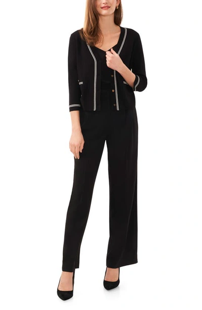 Halogen Contrast Trim Two-pocket Cardigan In Rich Black