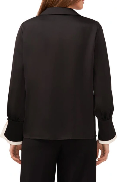 Shop Halogen Contrast Trim Button-up Shirt In Rich Black