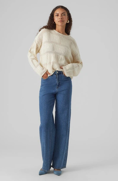 Shop Vero Moda Open Stitch Cotton Blend Sweater In Birch