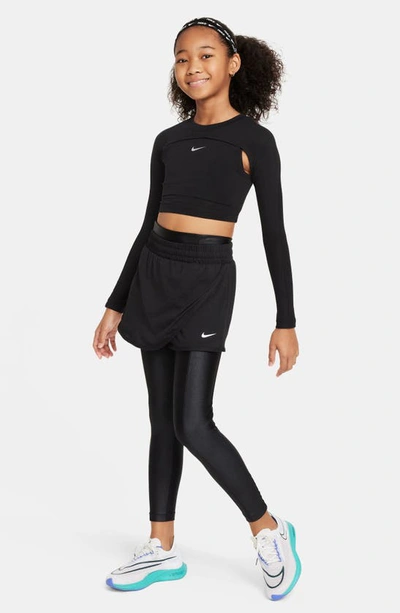 Shop Nike Kids' Dri-fit Breezy Mid Rise Skort In Black/ White