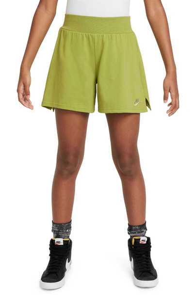 Shop Nike Kids' Cotton Jersey Shorts In Pear/ Olive Aura