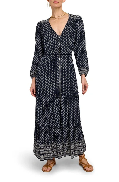 Shop Faherty Orinda Belted Long Sleeve Button Front Maxi Dress In Lotus Floral Print