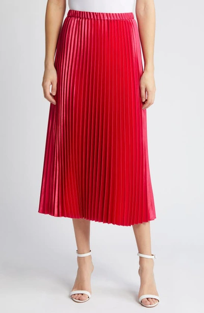Shop Anne Klein Pleated Satin Midi Skirt In Rich Camellia