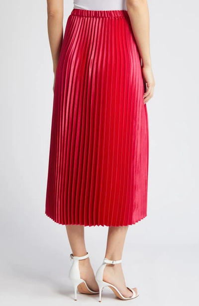 Shop Anne Klein Pleated Satin Midi Skirt In Rich Camellia