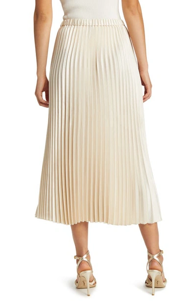Shop Anne Klein Pleated Satin Midi Skirt In Anne White