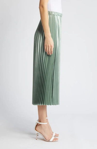 Shop Anne Klein Pleated Satin Midi Skirt In Jade Stone
