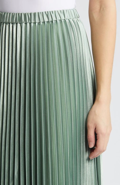 Shop Anne Klein Pleated Satin Midi Skirt In Jade Stone