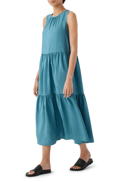 Shop Eileen Fisher Tiered Silk Midi Dress In River