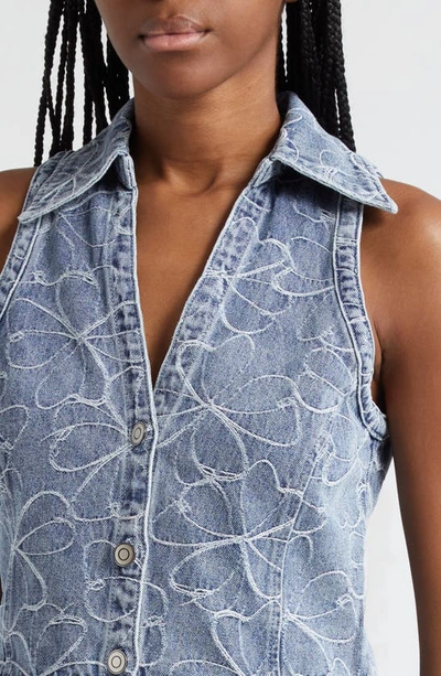 Shop Ramy Brook Deacon Floral Embroidery Denim Vest In Indigo Emb Floral Denim