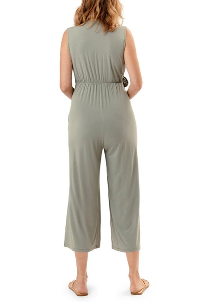 Nom Maternity Francesca Cropped Wrap Maternity Jumpsuit In Soft Sage