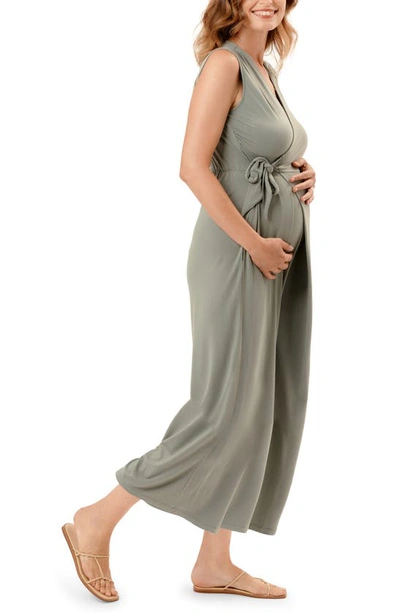 Nom Maternity Francesca Cropped Wrap Maternity Jumpsuit In Soft Sage