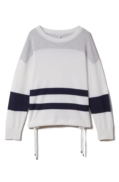 Shop Reiss Allegra Stripe Wool Blend Drawstring Waist Sweater In White/ Grey