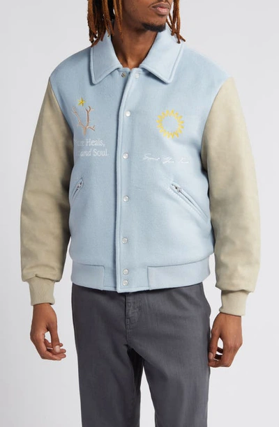 Shop Krost Coastal Wool Blend Varsity Jacket In Omphalodes