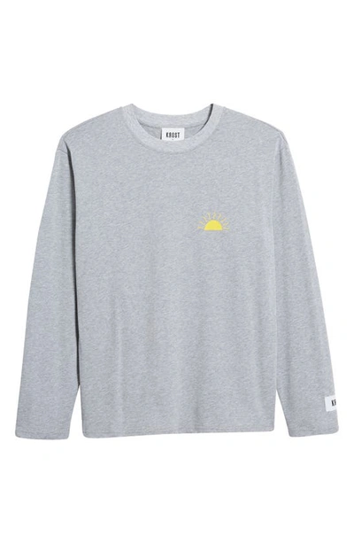 Shop Krost Sunrise Embroidered Long Sleeve Cotton T-shirt In Heather Grey