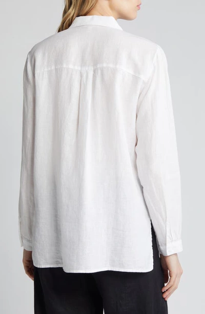 Shop Eileen Fisher Classic Long Sleeve Organic Linen Button-up Shirt In White