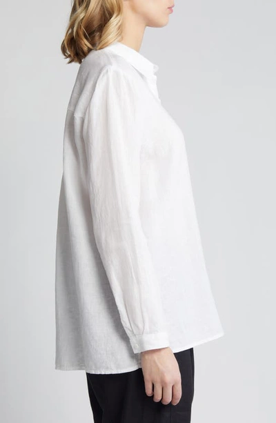 Eileen Fisher Classic Long Sleeve Organic Linen Button-up Shirt In White