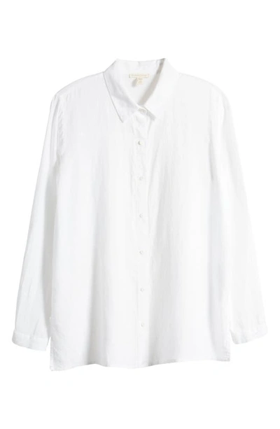 Shop Eileen Fisher Classic Long Sleeve Organic Linen Button-up Shirt In White