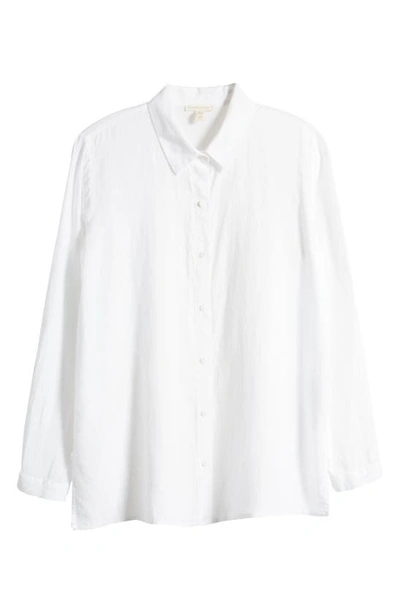 Eileen Fisher Classic Long Sleeve Organic Linen Button-up Shirt In White