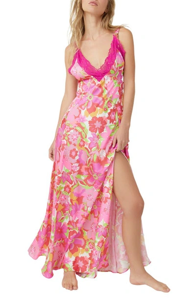 Shop Free People All A Bloom Floral Maxi Nightgown In Neon Pop Combo