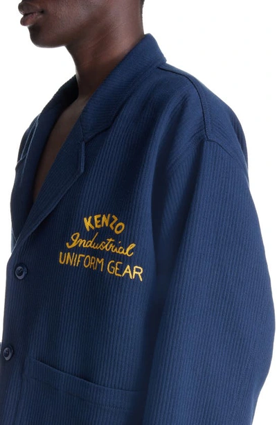 Shop Kenzo Drawn Varsity Logo Embroidered Cotton Corduroy Workwear Jacket In Midnight Blue