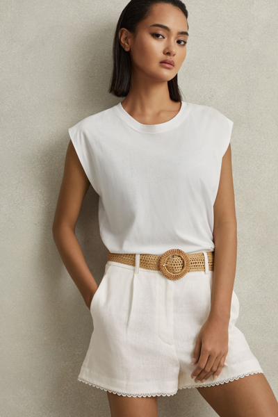 Shop Reiss Belle - White Linen Belted Shorts, Us 6
