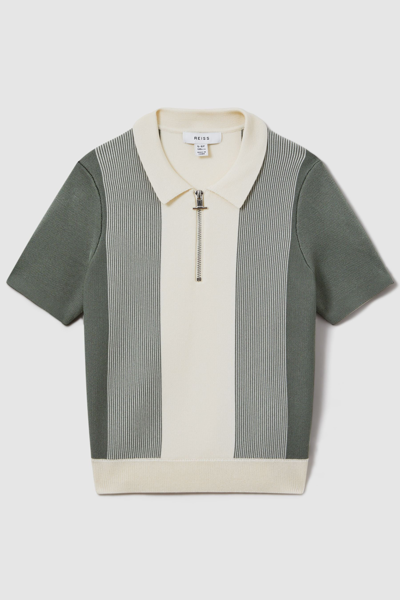 Shop Reiss Milton - Sage Half Zip Striped Polo Shirt,