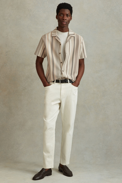 Reiss Ecru Multi Archer Jacquard Aztec Cuban Collar Shirt In Ecru Multi